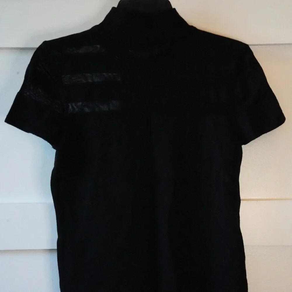 Carmen Marc Valvo, Short Sleeve‎ Mock Neck Sheer Knit Top, Black - Picture 4 of 5
